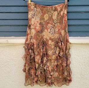 LAUREN RALPH LAUREN 100% silk floral ruffle skirt